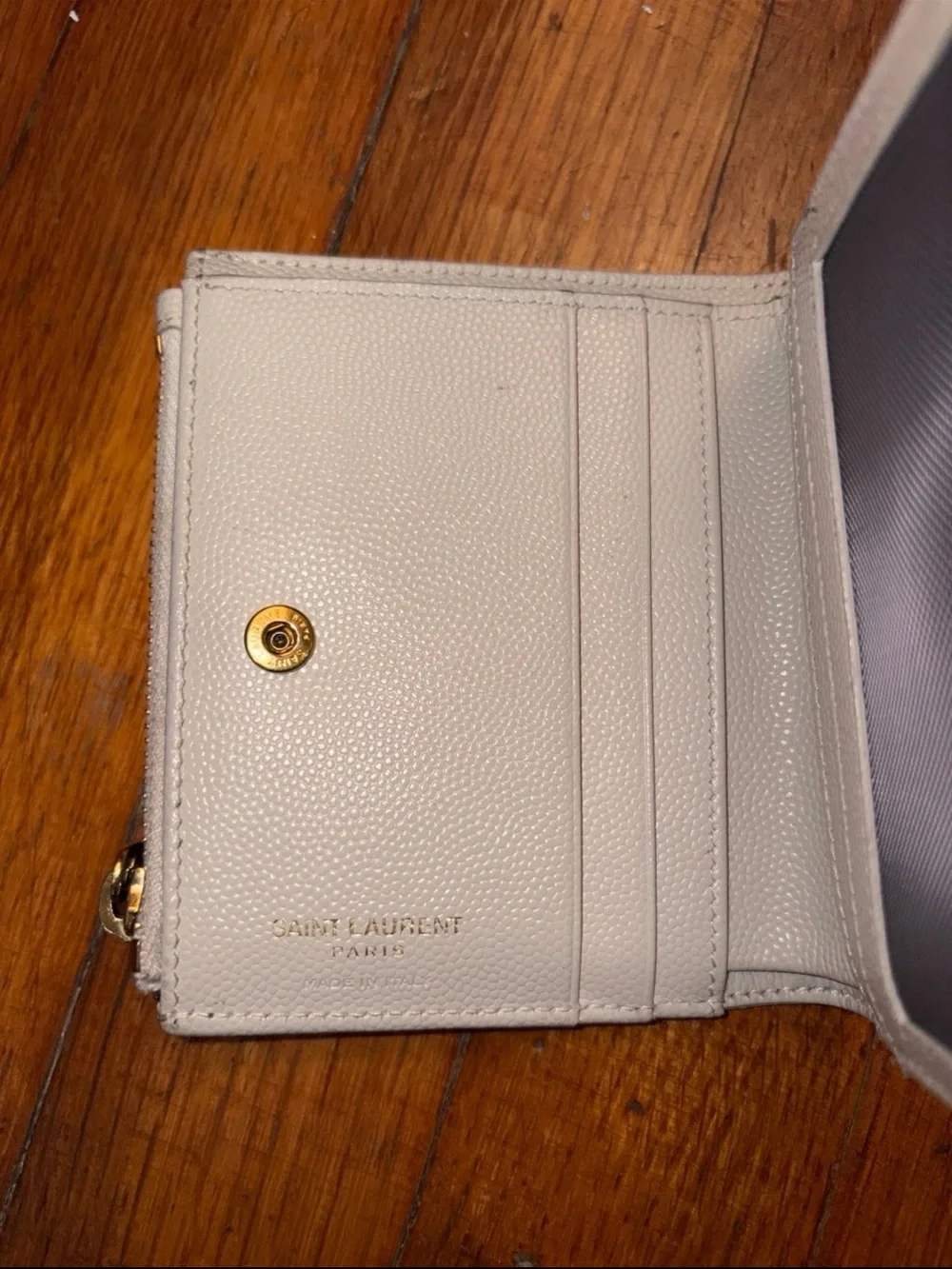 Saint Laurent Cream Quilted Leather Zip Wallet with Gold YSL Logo - Picture 4 of 6